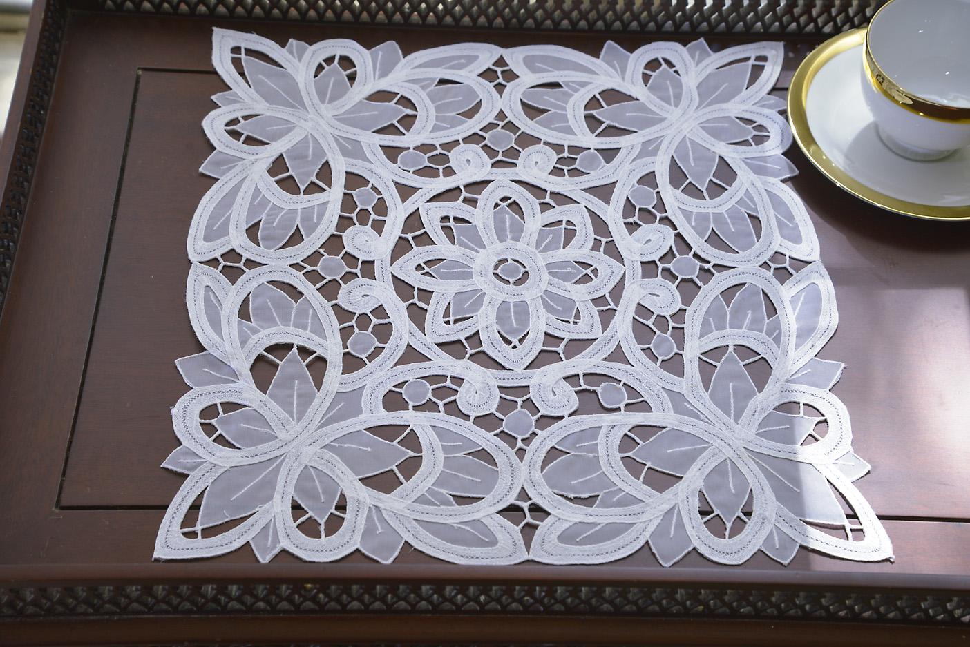 14" square white crystal lace